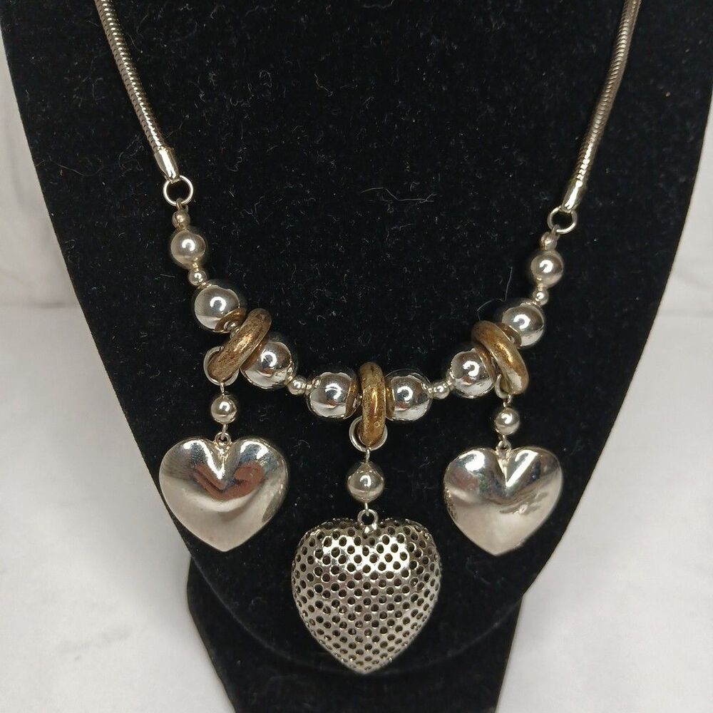 Dauplaise Jewelry Two Tone Heart Statement Necklace 11" Sophisticated Glam